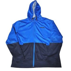 AND1 Full Zip Hood Jacket Sweatshirt XL Blue Graffiti Jumpshot Basketball Active